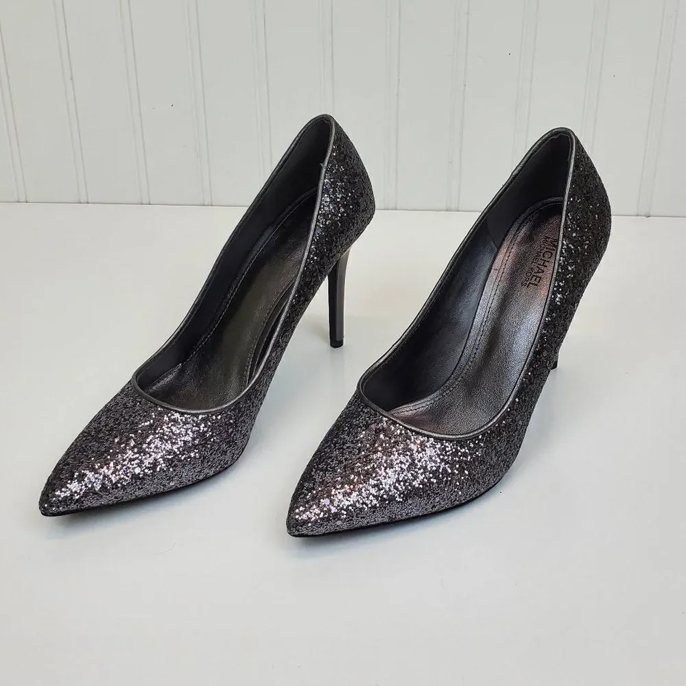 Michael Michael Kors Claire Pump Silver Metallic Leather Pointed Toe SH-052